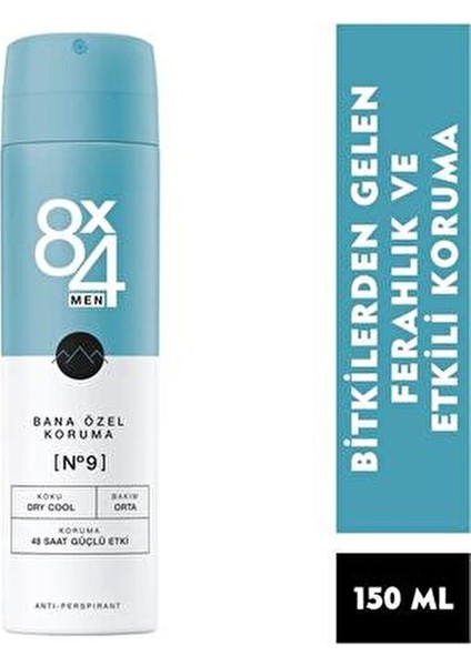 Men No. 9 Dry Cool Erkek Sprey Deodorant 150 ml 48 Saat Güçlü Koruma Sağlar fiyatları
