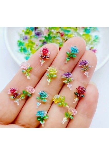 10 Adet Parlak Mini Güller Tırnak Süsleme Taşları Tırnak Süsü Tırnak Charmı Nail Art Süslemeleri