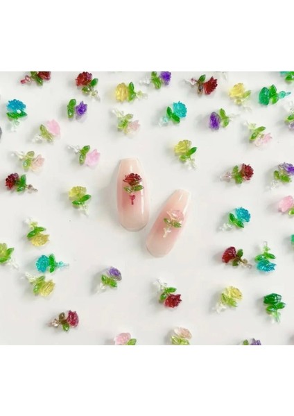 10 Adet Parlak Mini Güller Tırnak Süsleme Taşları Tırnak Süsü Tırnak Charmı Nail Art Süslemeleri modelleri