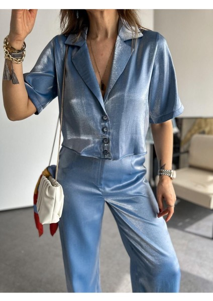 Ekru Renk Premium Boy Fit Kadın Pantolon Kolsuz Ceket Yelek Takımı Atlas Kumaş modelleri