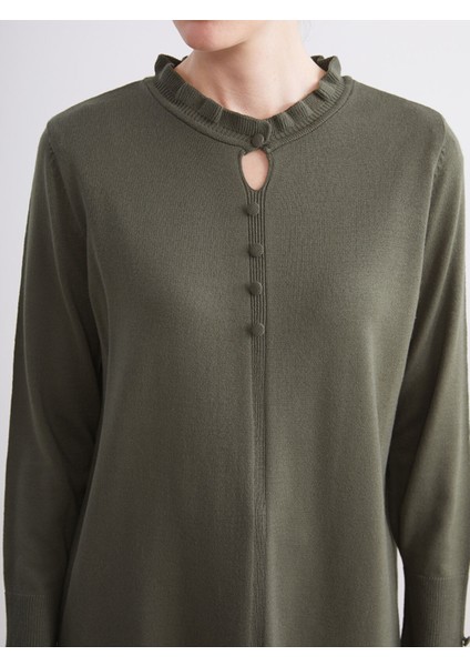 Yeni Sezon Fırfırlı Dik Yaka Kadın Triko Kazak modelleri