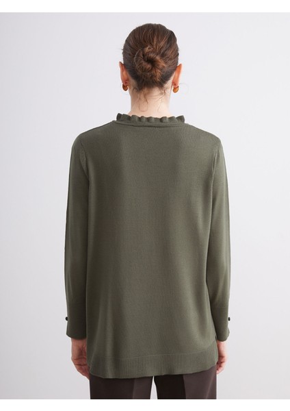 Yeni Sezon Fırfırlı Dik Yaka Kadın Triko Kazak fırsatları