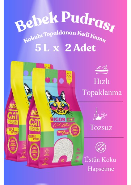 Bebek Pudralı Topaklanan Kedi Kumu 2 x 5l