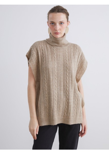 Yeni Sezon Balıkçı Yaka Ajurlu Kadın Triko Süveter