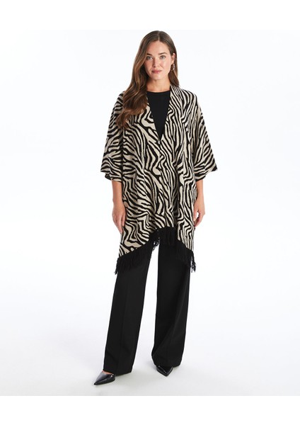 Yeni Sezon Şal Yaka Desenli Oversize Kadın Triko Panço modelleri