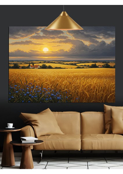 Sarı Çiçek Tarlasında Gün Batımı Manzarası Dekoratif Kanvas - Mdf Ahşap Tablo