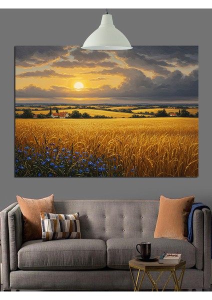 Sarı Çiçek Tarlasında Gün Batımı Manzarası Dekoratif Kanvas - Mdf Ahşap Tablo modelleri