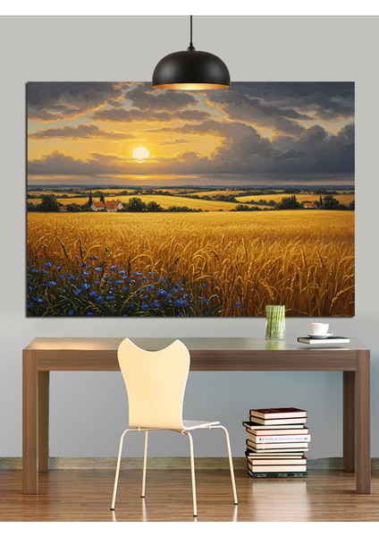 Sarı Çiçek Tarlasında Gün Batımı Manzarası Dekoratif Kanvas - Mdf Ahşap Tablo fırsatları