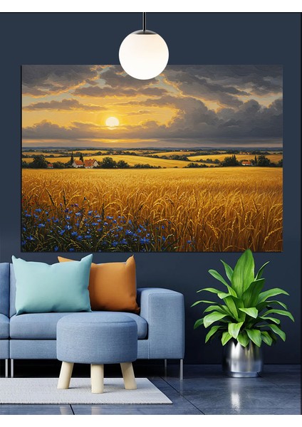 Sarı Çiçek Tarlasında Gün Batımı Manzarası Dekoratif Kanvas - Mdf Ahşap Tablo indirimleri