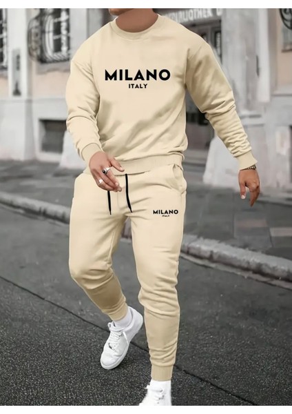 Modern Büyük Beden Özel Tasarım Milano Baskılı Dış Mekan Kışlık Erkek Eşofman Takımı