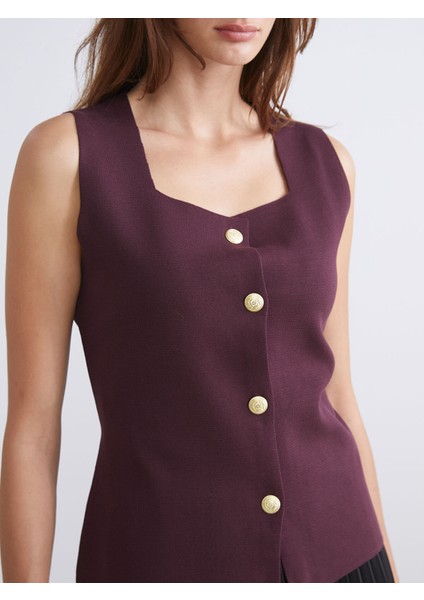 Yeni Sezon Kare Yaka Kadın Triko Yelek modelleri