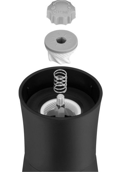 Siyah Baharat Değirmeni Modern Mutfak Aksesuarı Şeffaf Cam ve Sentetik Malzeme ile 1 Adet