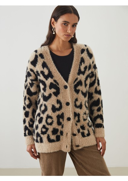 Yeni Sezon V Yaka Desenli Kadın Triko Hırka