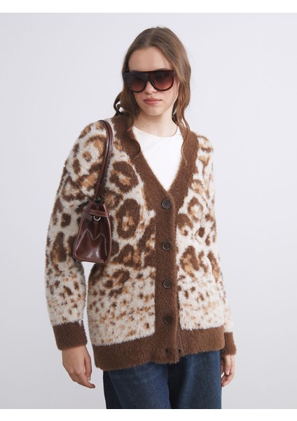 Yeni Sezon V Yaka Desenli Kadın Triko Hırka