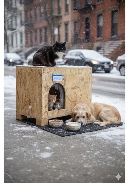 Kedi Evi Dış Ortam Uygun Ahşap Kedi Evi Osb 61X41X36 cm - CAT48