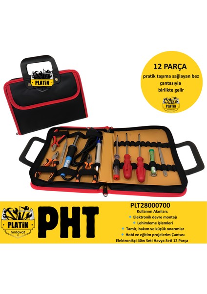 Bez Takım Çantası Elektronikçi Seti 40W Havya Seti 12 Parça PLT28000700