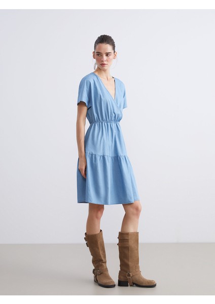 Yeni Sezon Kruvaze Yaka Katkat Jean Elbise