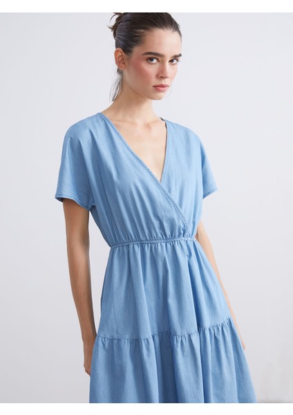 Yeni Sezon Kruvaze Yaka Katkat Jean Elbise modelleri