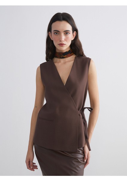 Yeni Sezon Kruvaze Yaka Kadın Klasik Yelek