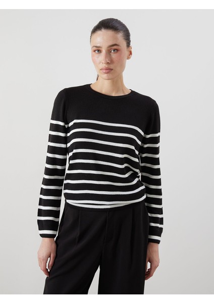 Yeni Sezon Bisiklet Yaka Çizgili Kadın Triko Kazak
