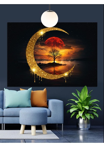 Hilal Ay ve Hayat Ağacı Dekoratif Kanvas - Mdf Ahşap Tablo fiyatları