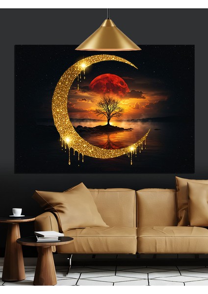 Hilal Ay ve Hayat Ağacı Dekoratif Kanvas - Mdf Ahşap Tablo modelleri