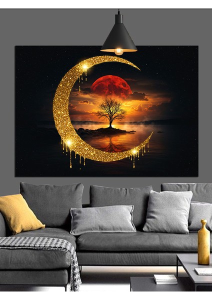 Hilal Ay ve Hayat Ağacı Dekoratif Kanvas - Mdf Ahşap Tablo fırsatları