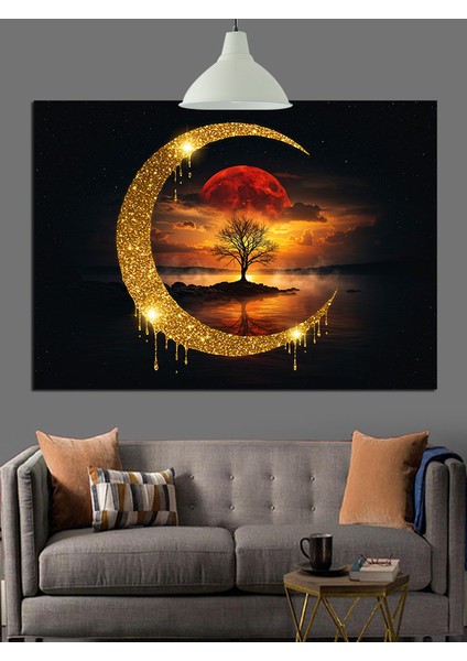 Hilal Ay ve Hayat Ağacı Dekoratif Kanvas - Mdf Ahşap Tablo indirimleri