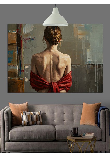 Arkası Dönük Genç Kadın Portresi Dekoratif Kanvas - Mdf Ahşap Tablo