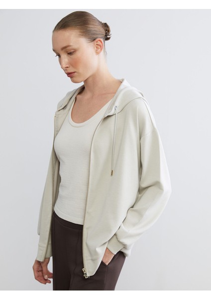 Yeni Sezon Kapüşonlu Oversize Kadın Fermuarlı Sweatshirt