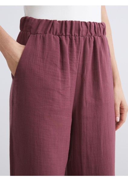 Yeni Sezon Beli Lastikli Dokulu Müslin Kadın Pantolon fırsatları