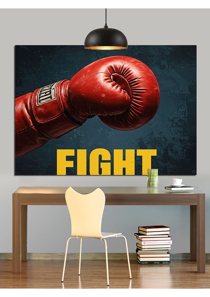 Kırmızı Boks Eldiveni ve Fıght Yazısı Dekoratif Kanvas - Mdf Ahşap Tablo