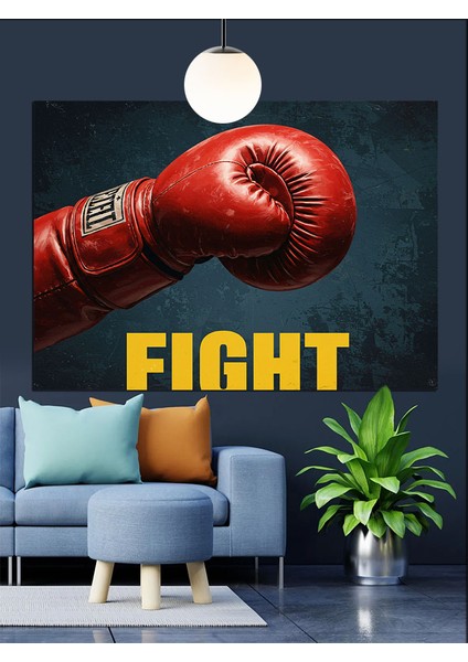 Kırmızı Boks Eldiveni ve Fıght Yazısı Dekoratif Kanvas - Mdf Ahşap Tablo fiyatları