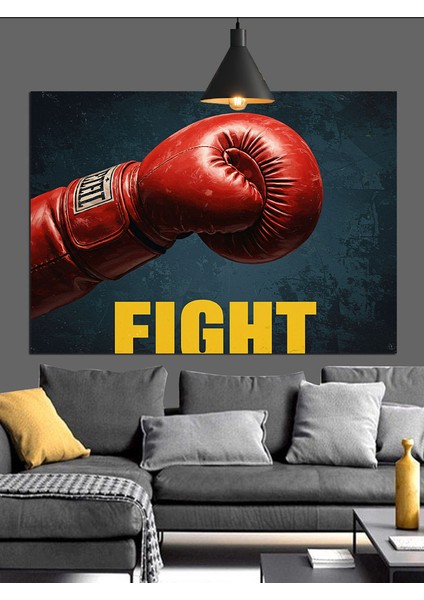 Kırmızı Boks Eldiveni ve Fıght Yazısı Dekoratif Kanvas - Mdf Ahşap Tablo fırsatları