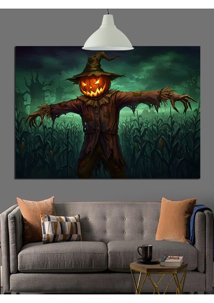 Korkuluk Kafalı Cadılar Bayramı Figürü Dekoratif Kanvas - Mdf Ahşap Tablo fiyatları