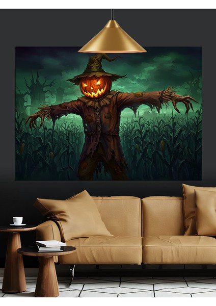 Korkuluk Kafalı Cadılar Bayramı Figürü Dekoratif Kanvas - Mdf Ahşap Tablo indirimleri