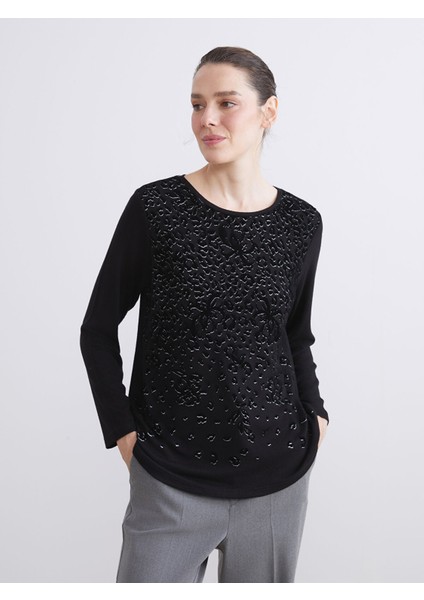 Yeni Sezon Bisiklet Yaka Desenli Kadın Tişört