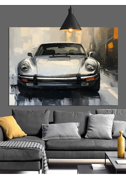 Beyaz Spor Araba Yolda Hızla Dekoratif Kanvas - Mdf Ahşap Tablo fiyatları