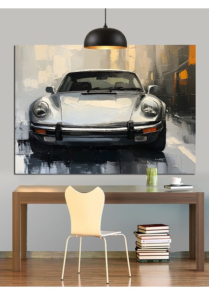 Beyaz Spor Araba Yolda Hızla Dekoratif Kanvas - Mdf Ahşap Tablo fırsatları