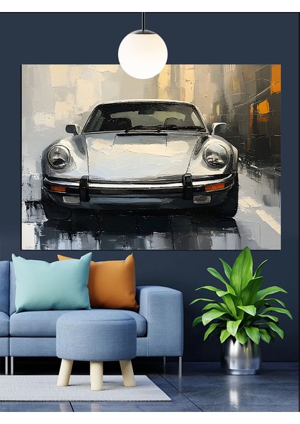Beyaz Spor Araba Yolda Hızla Dekoratif Kanvas - Mdf Ahşap Tablo indirimleri