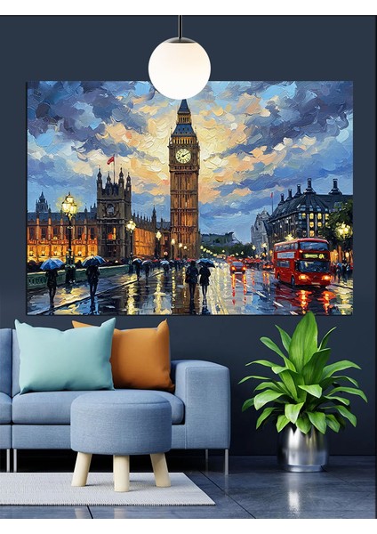 Gece Londra Şehir Manzarası Dekoratif Kanvas - Mdf Ahşap Tablo