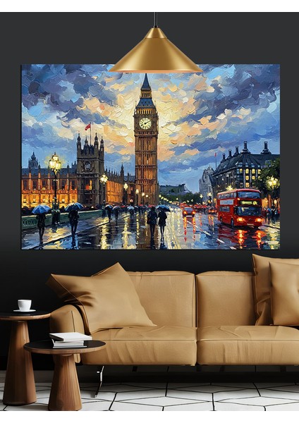 Gece Londra Şehir Manzarası Dekoratif Kanvas - Mdf Ahşap Tablo fiyatları