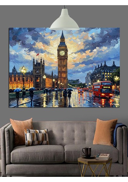 Gece Londra Şehir Manzarası Dekoratif Kanvas - Mdf Ahşap Tablo fırsatları