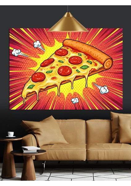 Uçuşan Dilimli Italyan Pizza Görseli Dekoratif Kanvas - Mdf Ahşap Tablo fiyatları