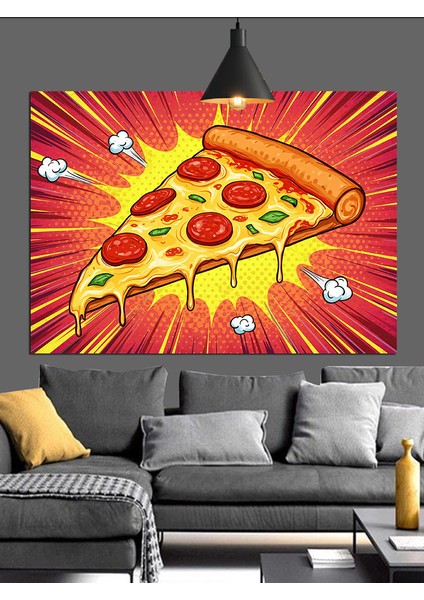 Uçuşan Dilimli Italyan Pizza Görseli Dekoratif Kanvas - Mdf Ahşap Tablo modelleri