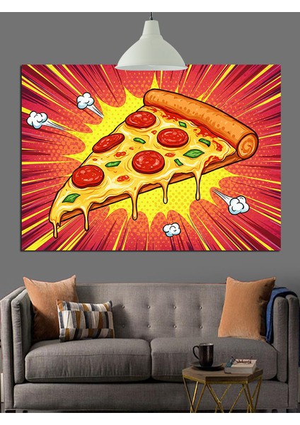 Uçuşan Dilimli Italyan Pizza Görseli Dekoratif Kanvas - Mdf Ahşap Tablo fırsatları