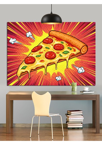Uçuşan Dilimli Italyan Pizza Görseli Dekoratif Kanvas - Mdf Ahşap Tablo indirimleri