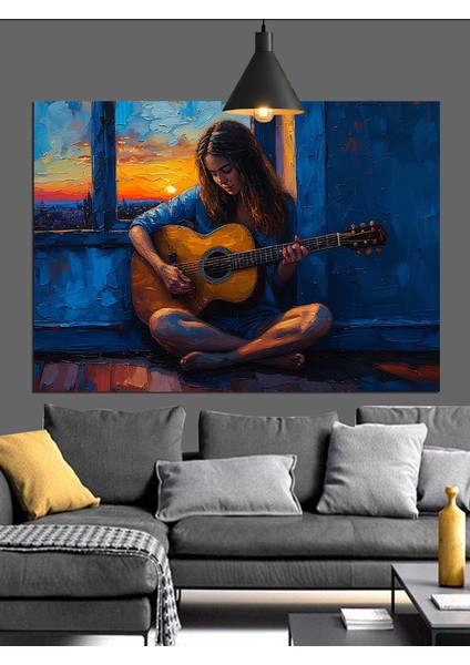 Gitar Çalan Uzun Saçlı Genç Kız Dekoratif Kanvas - Mdf Ahşap Tablo indirimleri