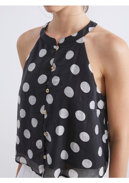 Yeni Sezon Halter Yaka Puantiyeli Bluz modelleri