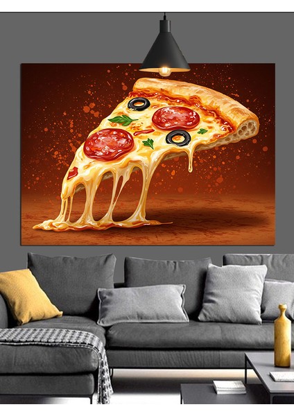 Peynir Eriyen Italyan Pizza Dilimi Detayı Dekoratif Kanvas - Mdf Ahşap Tablo fiyatları